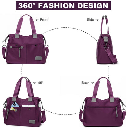 Tote Bag for Women,Multi Pockets Shoulder Handbag,Nurse Bag for Work,Large Cross body Purse,Fashion Nylon Top Handle Satchel