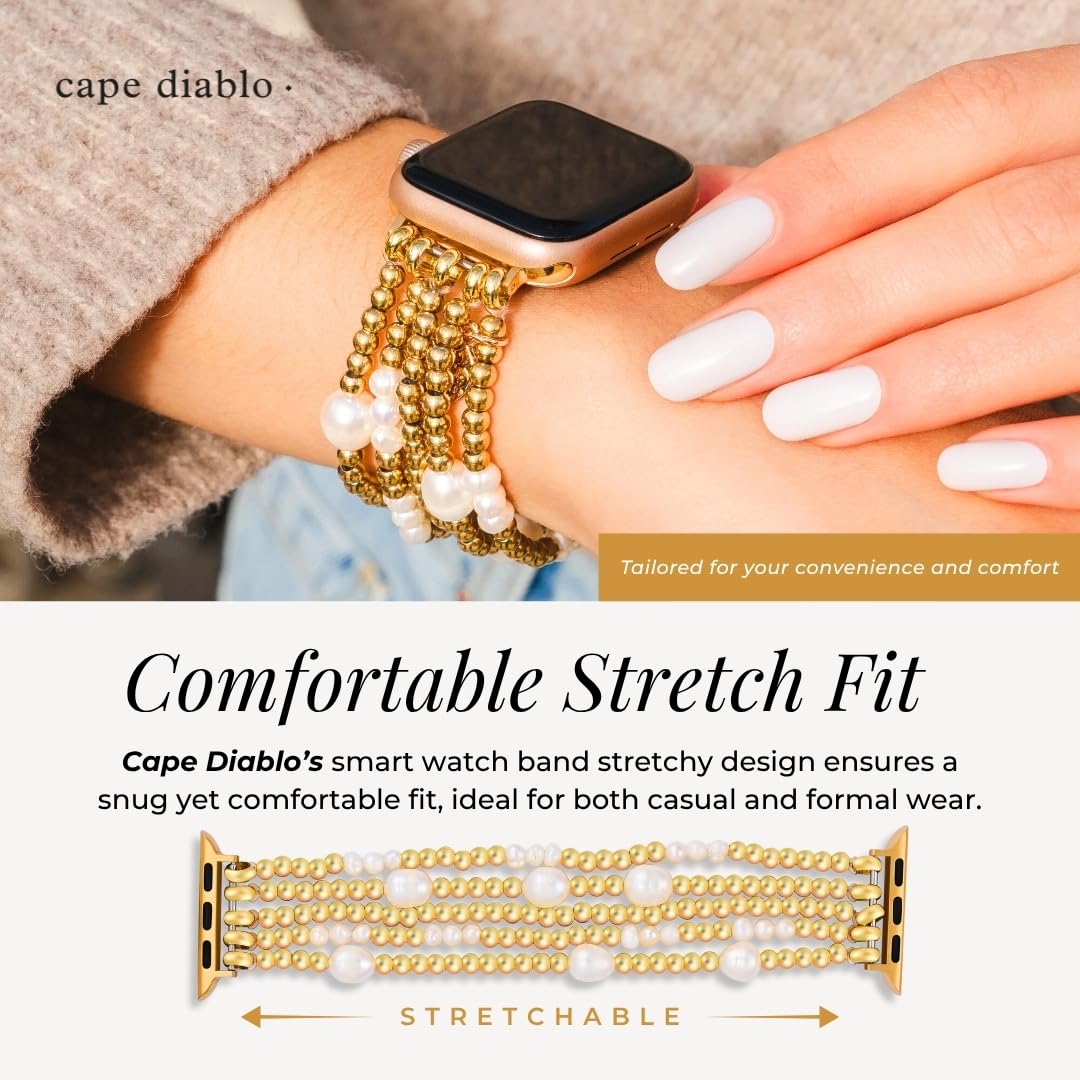 Cape Diablo Handmade Gemstone Watch Band for Women Compatible with Apple Watch 38mm 40mm 41mm 42mm 44mm 45mm, Boho Stretchable Strap Fits for iWatch Series 11/10/9/8/7/6/5/4/3/2/1 SE 3/2/1