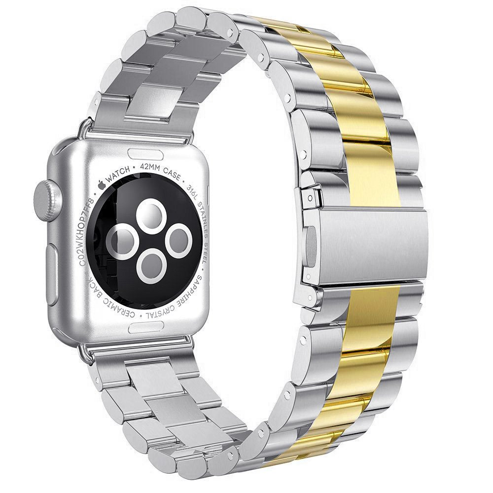 Seven Band Solid Stainless Steel for Apple Watch for Women | Compatible with Apple Watch Band 42mm/41mm/40mm/38mm, Metal Strap for Iwatch Series 11-1/SE 1-3 Women and Men, Gold Silver.
