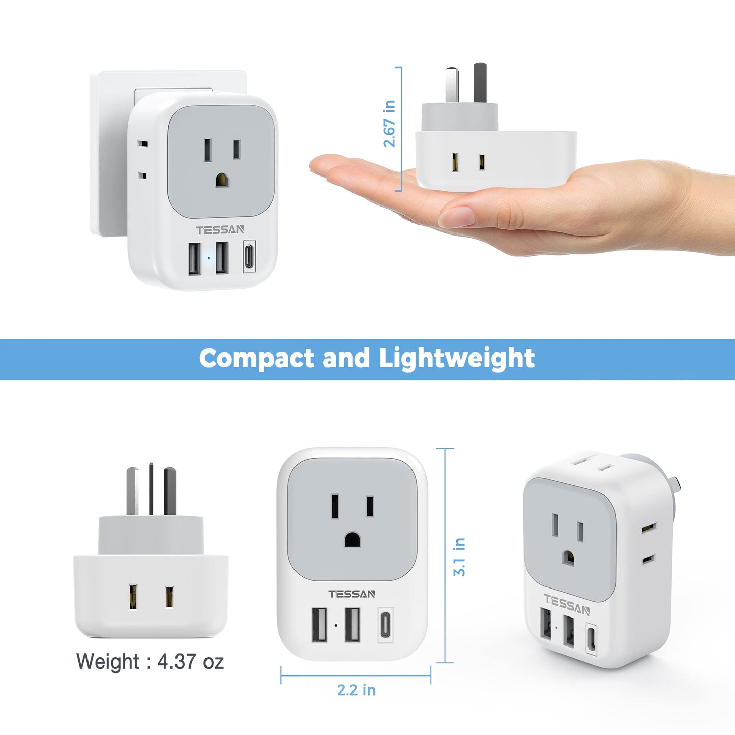 TESSAN 2 Pack European Travel Plug Adapter, Europe Power Converter