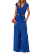 PRETTYGARDEN Women's Summer 2 Piece Outfits 2026 Cap Sleeve V Neck Belted Crop Tops Wide Leg Pant Sets Casual Tracksuit