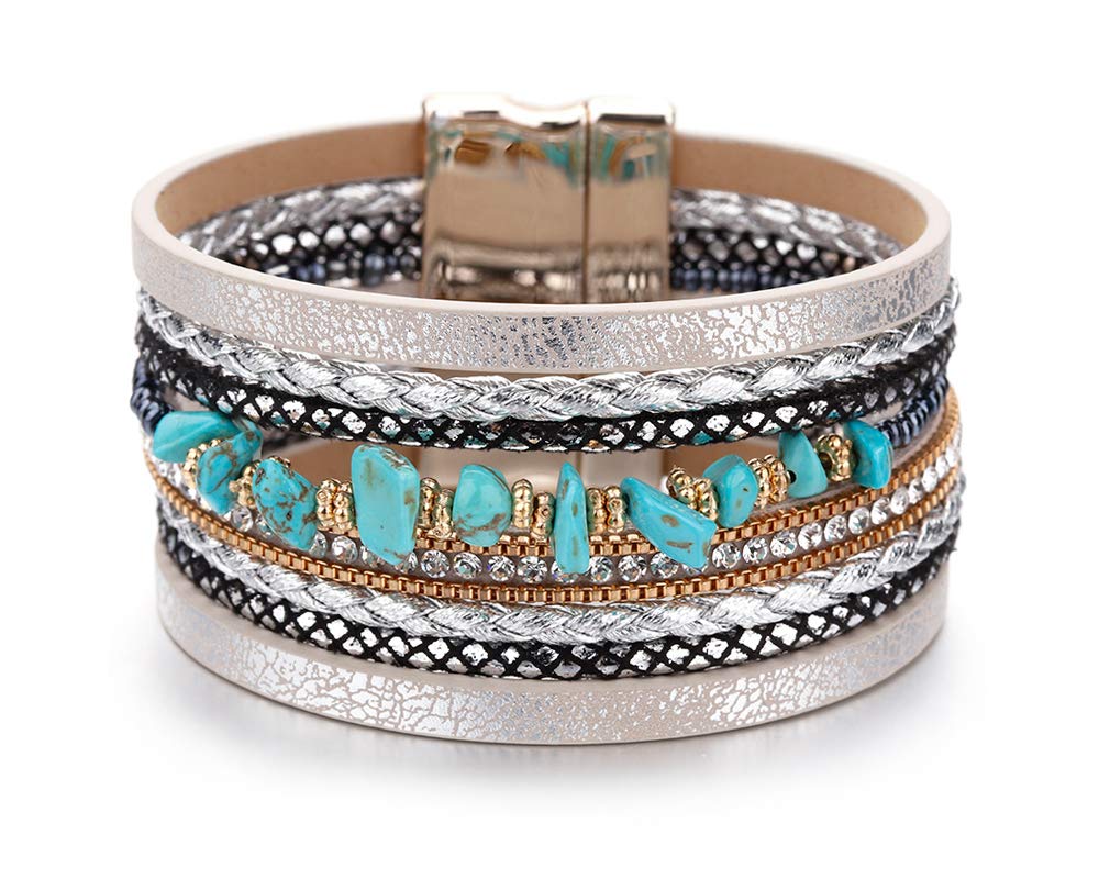 Fesciory Leather Wrap Bracelets for Women, Boho Western Layered Jewelry | Layered leather cuff bracelets, Easy on and off, Boho western style, Daily wear, Gift for women
