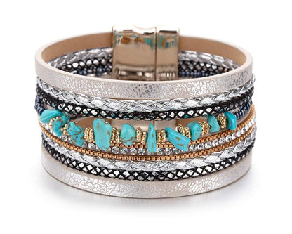 Fesciory Leather Wrap Bracelets for Women, Boho Western Layered Jewelry | Layered leather cuff bracelets, Easy on and off, Boho western style, Daily wear, Gift for women