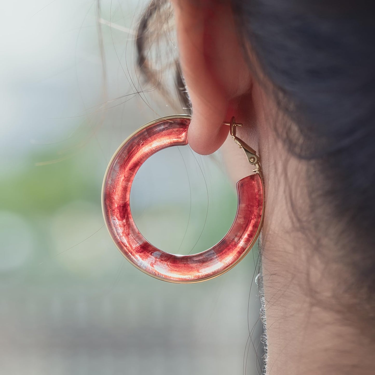 Chunky Gold Resin Hoop Earrings Leverback Statement Huggie Hoops Dangle Drop Dressy Earring Prom Festival Vacation Jewelry for Women