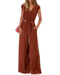 PRETTYGARDEN Women's Summer 2 Piece Outfits 2026 Cap Sleeve V Neck Belted Crop Tops Wide Leg Pant Sets Casual Tracksuit
