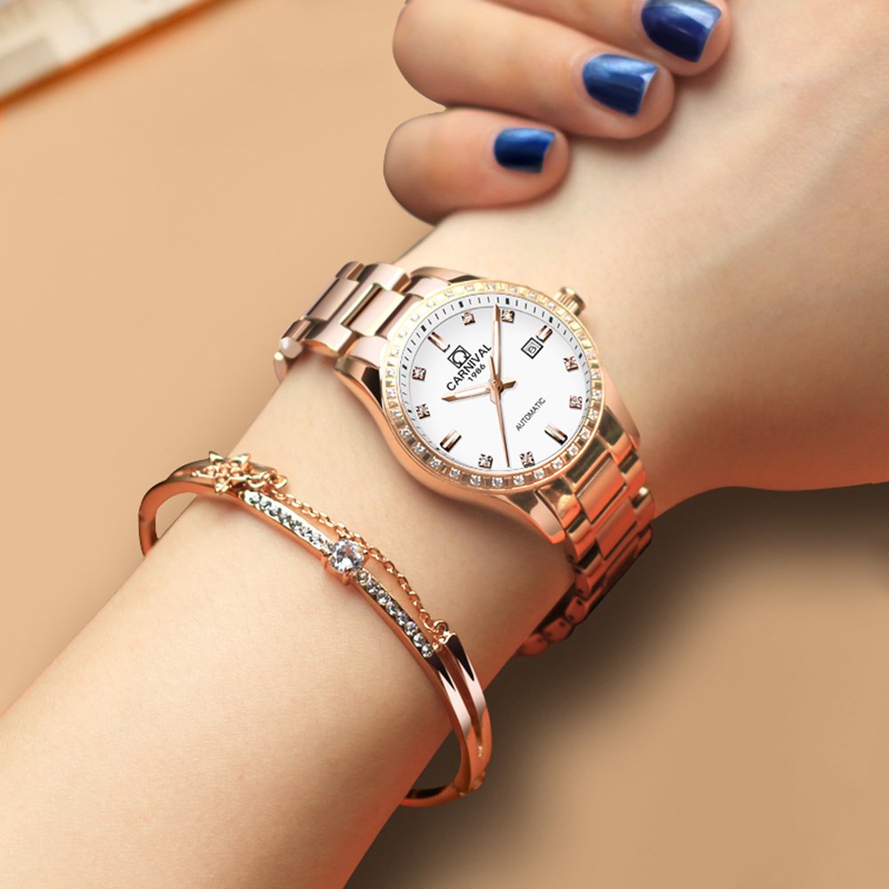 LOREO Women's Automatic Watch Diamond-Accented Dress Watch for Women Self-Winding Mechanical Watch with Sapphire Crystal Stainless Steel Two-Tone Bracelet 33MM Elegant Wrist Watch