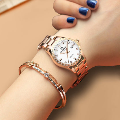 LOREO Women's Automatic Watch Diamond-Accented Dress Watch for Women Self-Winding Mechanical Watch with Sapphire Crystal Stainless Steel Two-Tone Bracelet 33MM Elegant Wrist Watch
