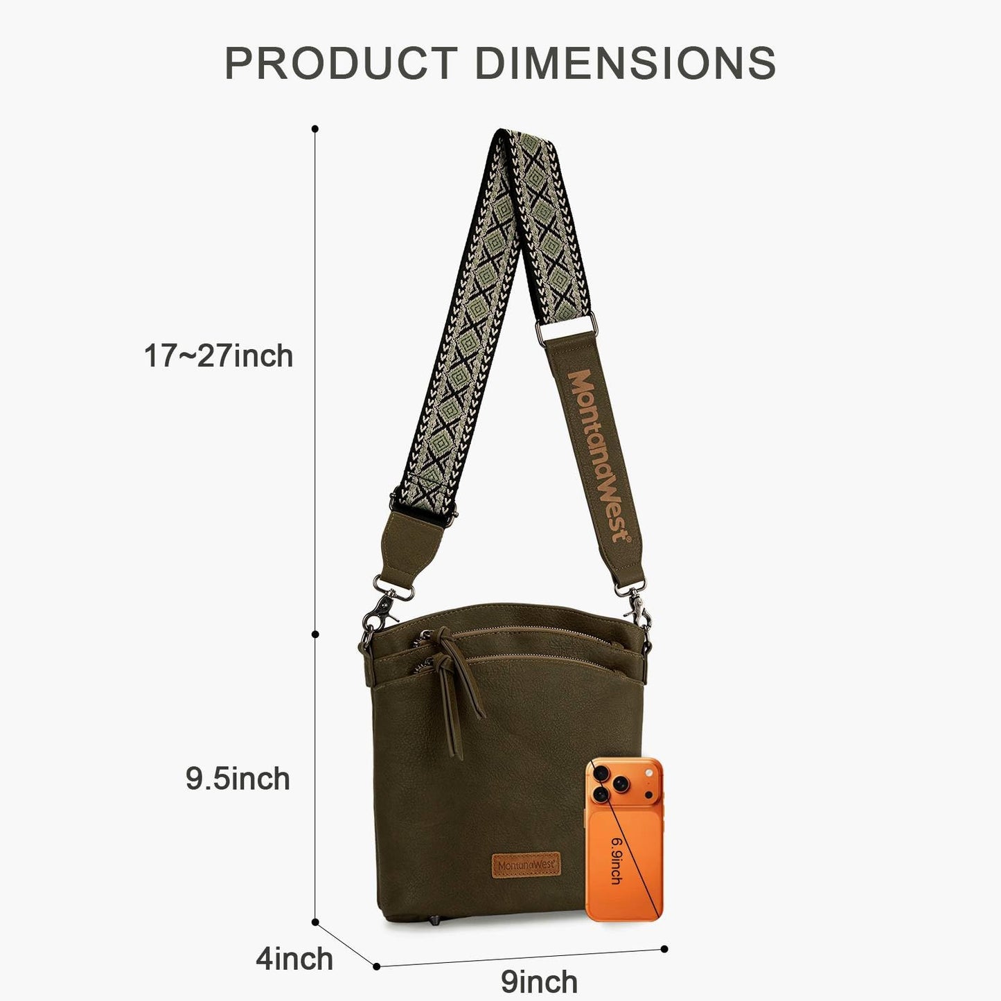 Montana West Multi Zip Pocket Crossbody Bag With Guitar Strap