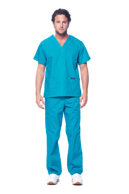 Dagacci Medical Uniform® Men's V-Neck Cargo Scrubs | Cotton Blend, Matching Top and Cargo Pants Set, 8 Pockets, Elastic Drawcord Waistband, for Men in Healthcare