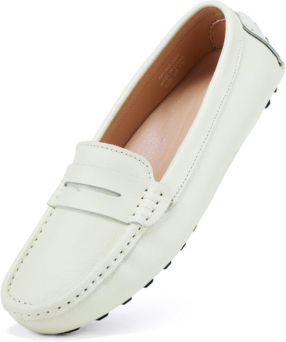 BEAUSEEN Women's Genuine Leather Penny Loafers Classic Driving Moccasins Casual Slip On Comfort Women Loafer Shoes