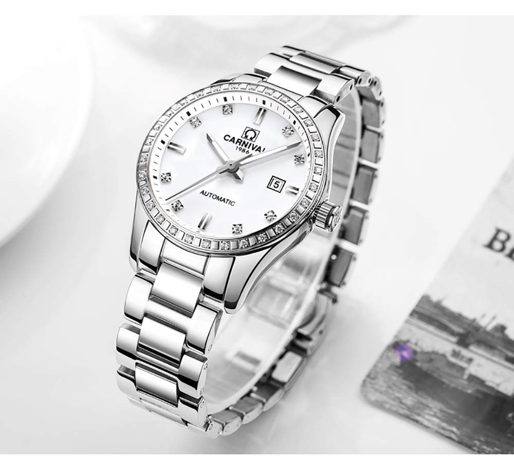 LOREO Women's Automatic Watch Diamond-Accented Dress Watch for Women Self-Winding Mechanical Watch with Sapphire Crystal Stainless Steel Two-Tone Bracelet 33MM Elegant Wrist Watch