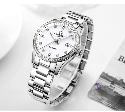 LOREO Women's Automatic Watch Diamond-Accented Dress Watch for Women Self-Winding Mechanical Watch with Sapphire Crystal Stainless Steel Two-Tone Bracelet 33MM Elegant Wrist Watch