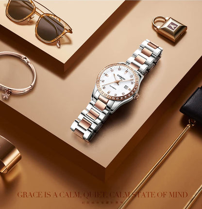 LOREO Women's Automatic Watch Diamond-Accented Dress Watch for Women Self-Winding Mechanical Watch with Sapphire Crystal Stainless Steel Two-Tone Bracelet 33MM Elegant Wrist Watch