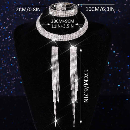 Unicra Rhinestone Bridal Wedding Jewelry Sets Silver Choker Necklace Earrings Bracelet Ring Set Prom Formal Costume Jewelry Set for Women and Brides