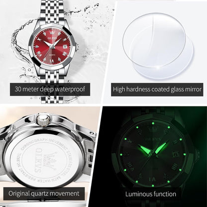OLEVS Watches Women with Date Silver Stainless Steel Luxury Ladies Watches with Small Writs Diamond Watches for Women Waterproof Elegant Dress Quartz Analog Women's Wrist Watches Reloj de Mujer