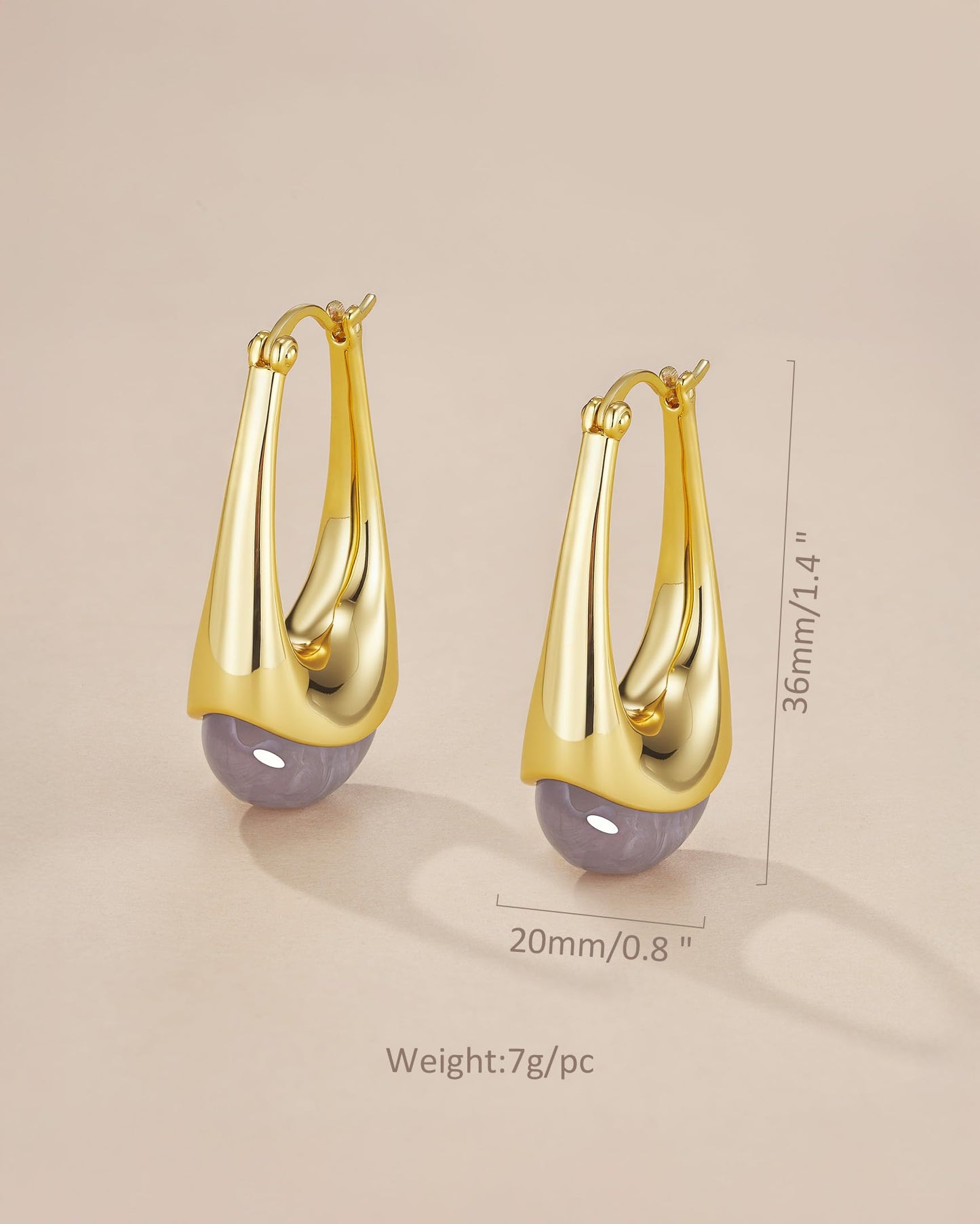 SNGIA Long Oval Chunky Dangle 18K Gold Plated Hoops with Colored Resin Gemstone Statement Earrings for Women, (Green, Brown, Light blue, Dark Blue), Bold Drop Handmade Exaggerated Irregular Trendy Bohemian Jewelry Gifts, Unique Dangling Teardrop Baroque S
