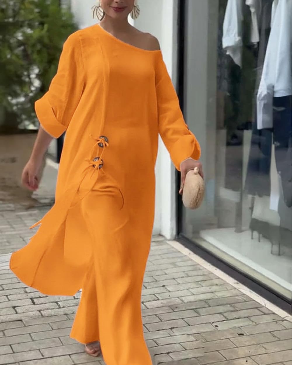 CHICME Women's Linen 2 Piece Vacation Set Cold Shoulder Wide Leg Pants | Lightweight Linen-Blend Fabric. Cold Shoulder Design. Perfect for Vacations, Travel, and Everyday Wear.