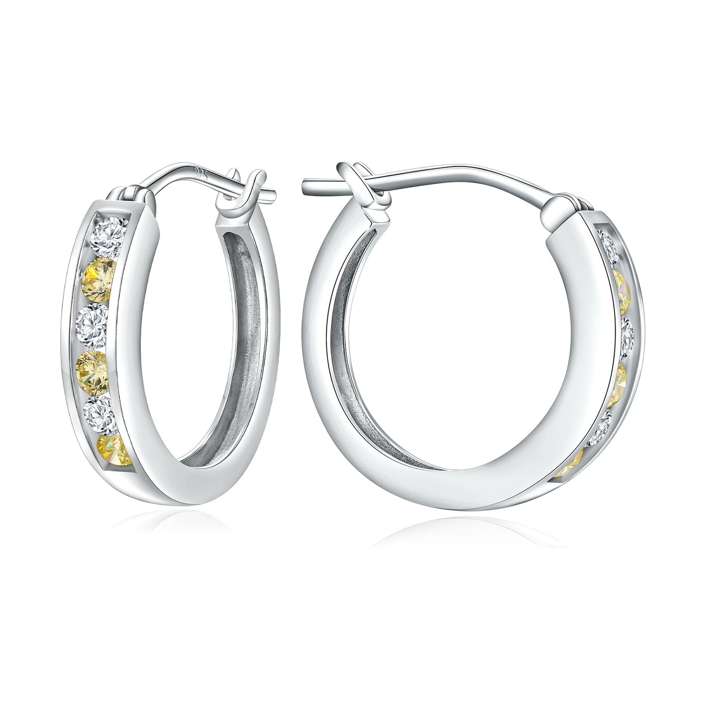 14K Gold Plated/925 Sterling Silver Birthstone Hoop Earrings for Women | 18mm Created Gemstone Hoops,Hypoallergenic and Lightweight,Birthday Mother's Day Jewelry(with Gift Box)