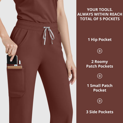 Scrubs for Women Set, Sleeveless 9-Pocket Straight Leg Yoga Waist | Stand-up collar top, straight leg pants side slits. Soft stretch knit. Yoga waist. Wrinkle-free. For nurses/docs/vets.