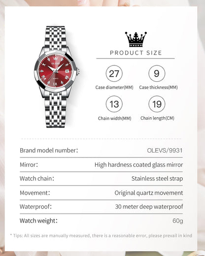 OLEVS Watches Women with Date Silver Stainless Steel Luxury Ladies Watches with Small Writs Diamond Watches for Women Waterproof Elegant Dress Quartz Analog Women's Wrist Watches Reloj de Mujer