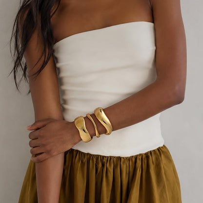 Chunky Gold Bangle Bracelets for Women Trendy 14K Gold Plated Cuff Bracelets Stack, Dainty Gold Bracelet Sets Non Tarnish Fashion Jewelry Gift