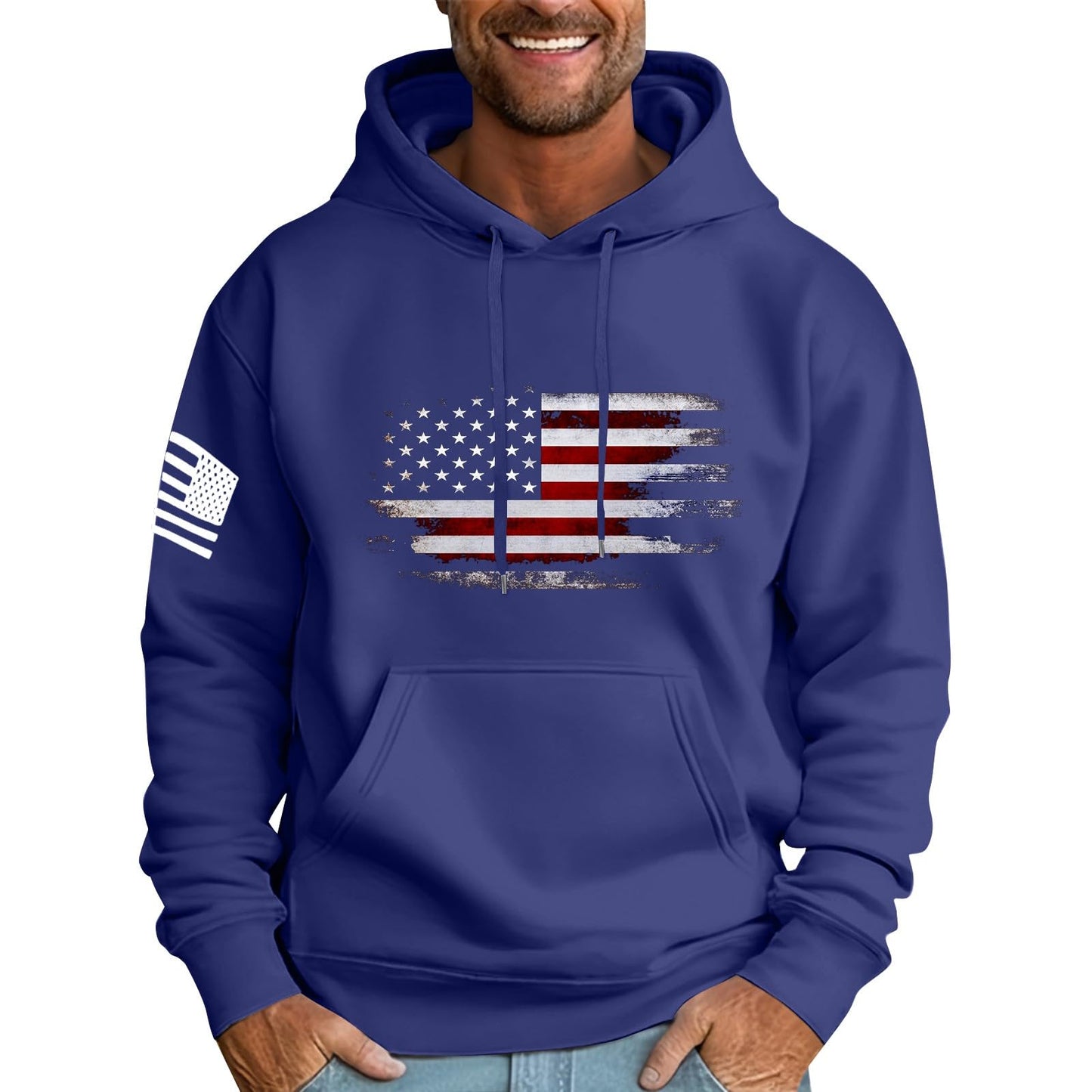 Ymosrh Mens Patriotic Hoodies USA Flag Print Hooded Sweatshirt Pullover Casual Fashion Hoodie, M-6XL