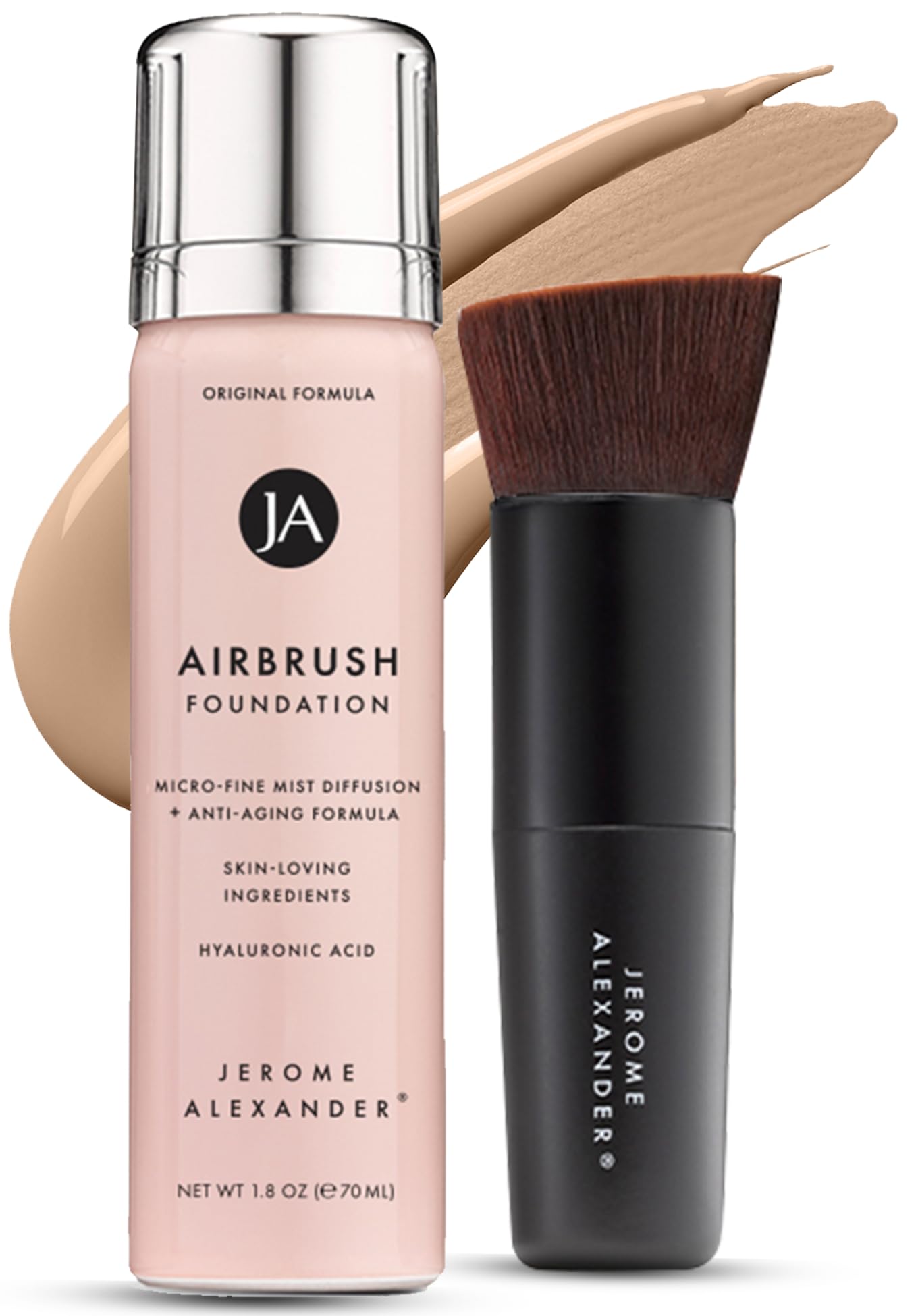 Jerome Alexander MagicMinerals AirBrush Foundation – 2 Piece Set with Airbrush Foundation and Kabuki Brush - Spray Makeup with Anti-aging Ingredients for Smooth Radiant Skin - Light Medium