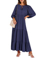 ANRABESS Womens Boho Floral 3/4 Puff Sleeve Maxi Dress | Tiered Flowy Loose Fit, Comfy Soft Rayon Fabric, Wedding Guest Church Beach, Modest Elegant, Spring Summer Fall Outfits