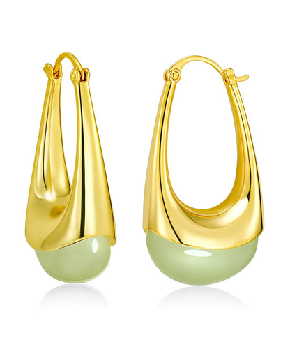 SNGIA Long Oval Chunky Dangle 18K Gold Plated Hoops with Colored Resin Gemstone Statement Earrings for Women, (Green, Brown, Light blue, Dark Blue), Bold Drop Handmade Exaggerated Irregular Trendy Bohemian Jewelry Gifts, Unique Dangling Teardrop Baroque S