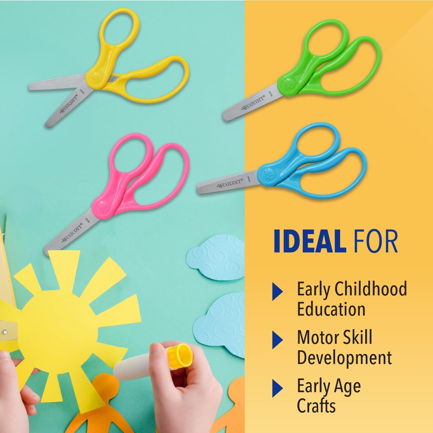 Westcott 16454 Right- and Left-Handed Scissors, Kids' Scissors, Back to School, Classroom Supplies, Ages 4-8, 5-Inch Blunt Tip, Assorted, 6 Pack