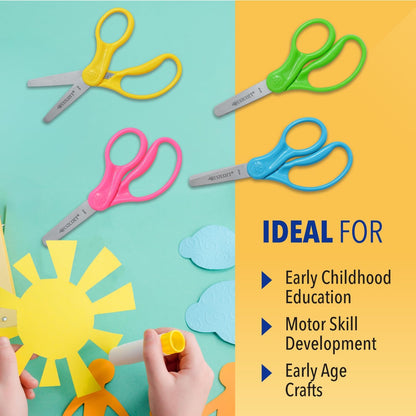 Westcott 16454 Right- and Left-Handed Scissors, Kids' Scissors, Back to School, Classroom Supplies, Ages 4-8, 5-Inch Blunt Tip, Assorted, 6 Pack