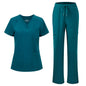 floralhue Scrubs for Women, V-Neck Straight Leg Pants with 12 Pockets | Slit Hem Cargo Pant Storage, Yoga Waistband, Water Resistance, For Nurses, Clinics, Long Shifts, Daily Medical Uniforms