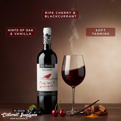 ST. REGIS Non-Alcoholic Cabernet Sauvignon, 25.4 Fl Oz (2 Pack) - Low Calorie, Low Sugar - Fruity & Spicy Rich Flavor from Spain