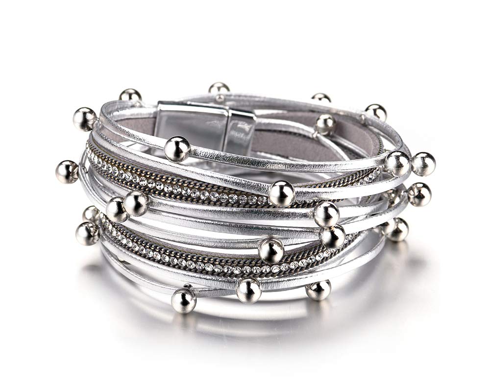 Fesciory Leather Wrap Bracelets for Women, Boho Western Layered Jewelry | Layered leather cuff bracelets, Easy on and off, Boho western style, Daily wear, Gift for women