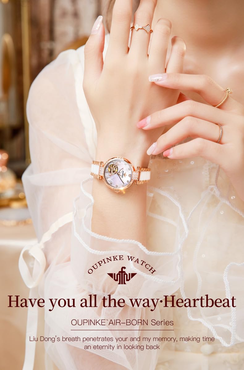 OLEVS Womens Automatic Watches Gold Classic Diamond Ladies Self Winding Mechanical Two Tone Stainless Steel Wrist Watch Date
