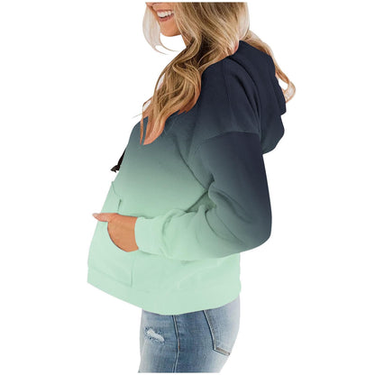 Women Gradient Tie Dye Pullover Hoodie Long Sleeve Drawstring With Pocket Oversized Casual Street Sweatshirts