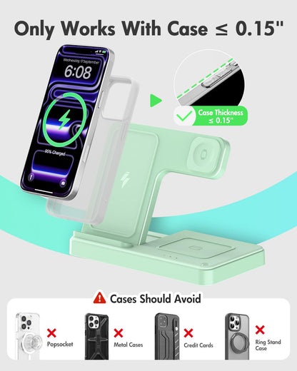 GETPALS Wireless Charger iPhone Charging Station for Apple Multiple Devices | 3 in 1 Charger Stand for iPhone 17 Pro Max 17e 16 16e 15 14 13 12 & Watch Series 11-2 SE Ultra & Airpods 4 3 Pro, Black