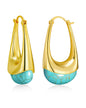 SNGIA Long Oval Chunky Dangle 18K Gold Plated Hoops with Colored Resin Gemstone Statement Earrings for Women, (Green, Brown, Light blue, Dark Blue), Bold Drop Handmade Exaggerated Irregular Trendy Bohemian Jewelry Gifts, Unique Dangling Teardrop Baroque S