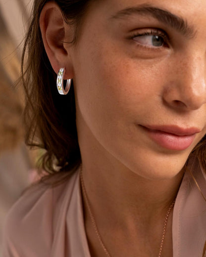 14K Gold Plated/925 Sterling Silver Birthstone Hoop Earrings for Women | 18mm Created Gemstone Hoops,Hypoallergenic and Lightweight,Birthday Mother's Day Jewelry(with Gift Box)