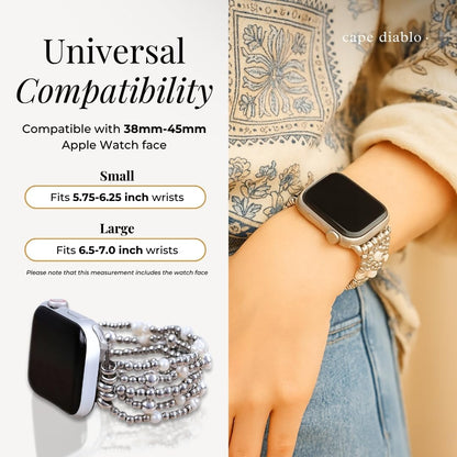 Cape Diablo Handmade Gemstone Watch Band for Women Compatible with Apple Watch 38mm 40mm 41mm 42mm 44mm 45mm, Boho Stretchable Strap Fits for iWatch Series 11/10/9/8/7/6/5/4/3/2/1 SE 3/2/1
