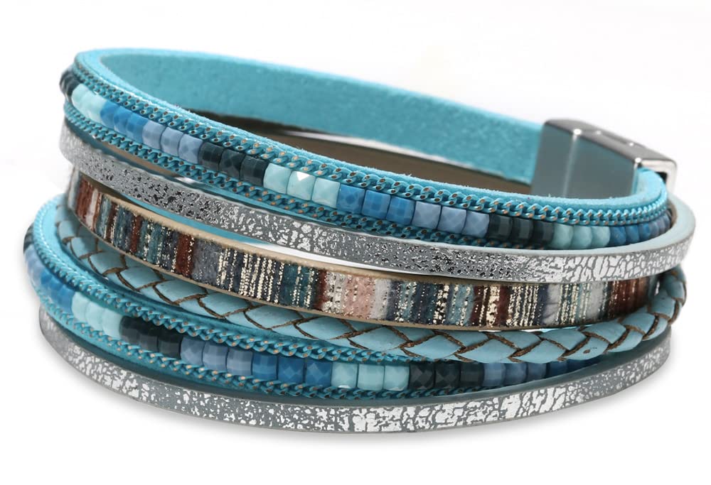 Fesciory Leather Wrap Bracelets for Women, Boho Western Layered Jewelry | Layered leather cuff bracelets, Easy on and off, Boho western style, Daily wear, Gift for women