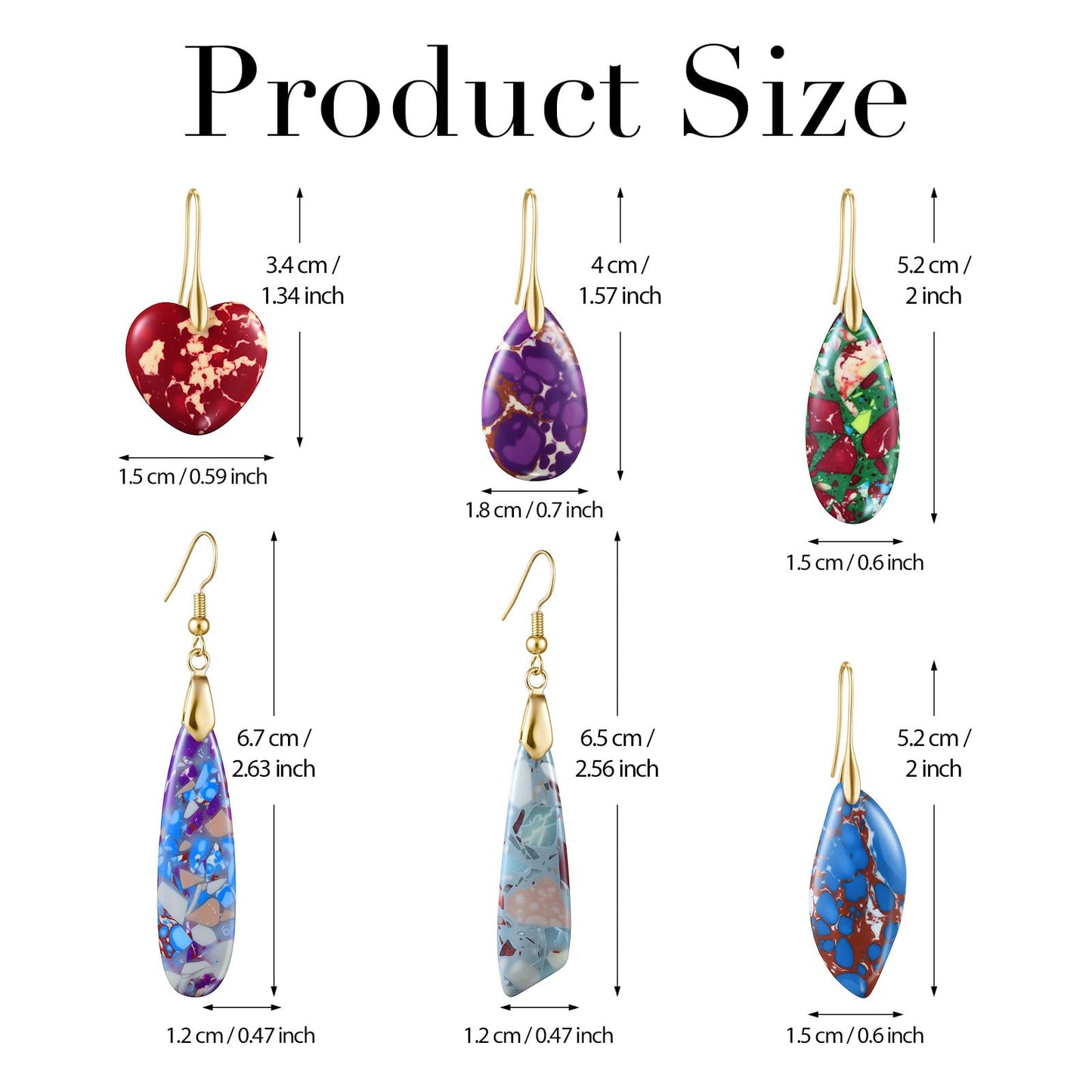 Funtopia 6 Pairs Stone Earrings for Women Trendy Dangle Boho Earrings | Statement Earrings for Women Trendy, Colorful Fashion Gemstone Stone Earrings Jewelry Accessories