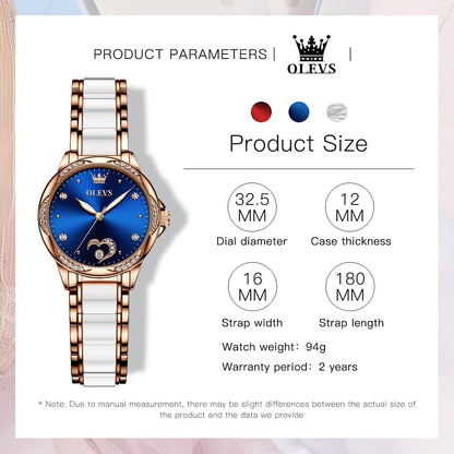 OLEVS Automatic Watches for Women Rose Gold Fashion Diamond Dress Ladies Wrist Watch Self Winding Mechanical Two Tone Ceramic Band Waterproof