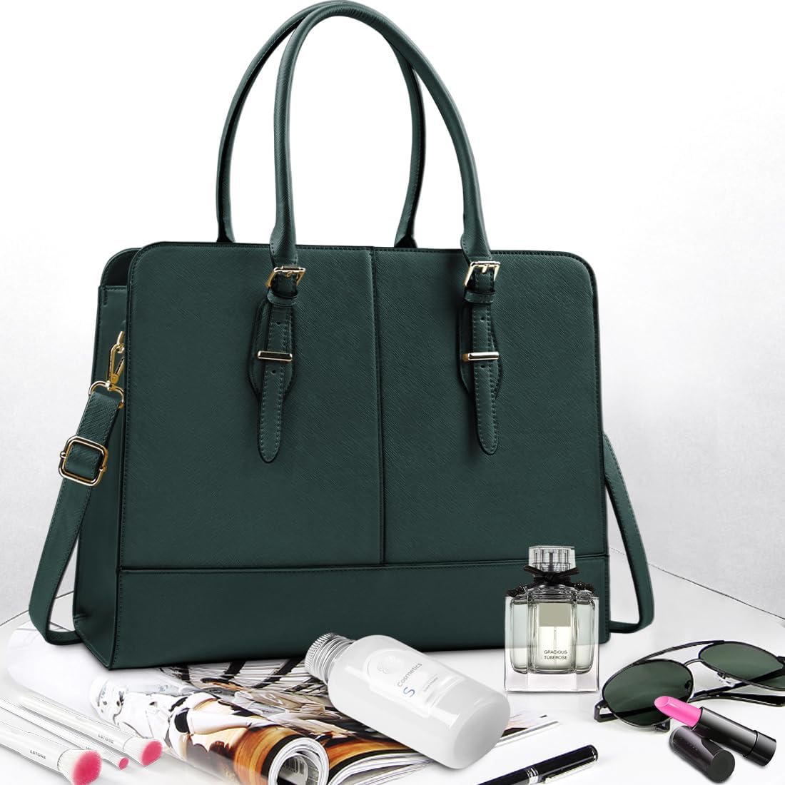 Laptop Bag for Women 15.6 Inch Leather Work Tote Briefcase Business Computer Shoulder Bag Large Capacity Waterproof Office Messenger Handbag Professional Teacher Nurse Carryall