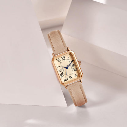 BESTKANG Leather Strap Watches for Women Elegant Dainty Ladies Watch Vintage Rectangle Women Quartz Wrist Watch