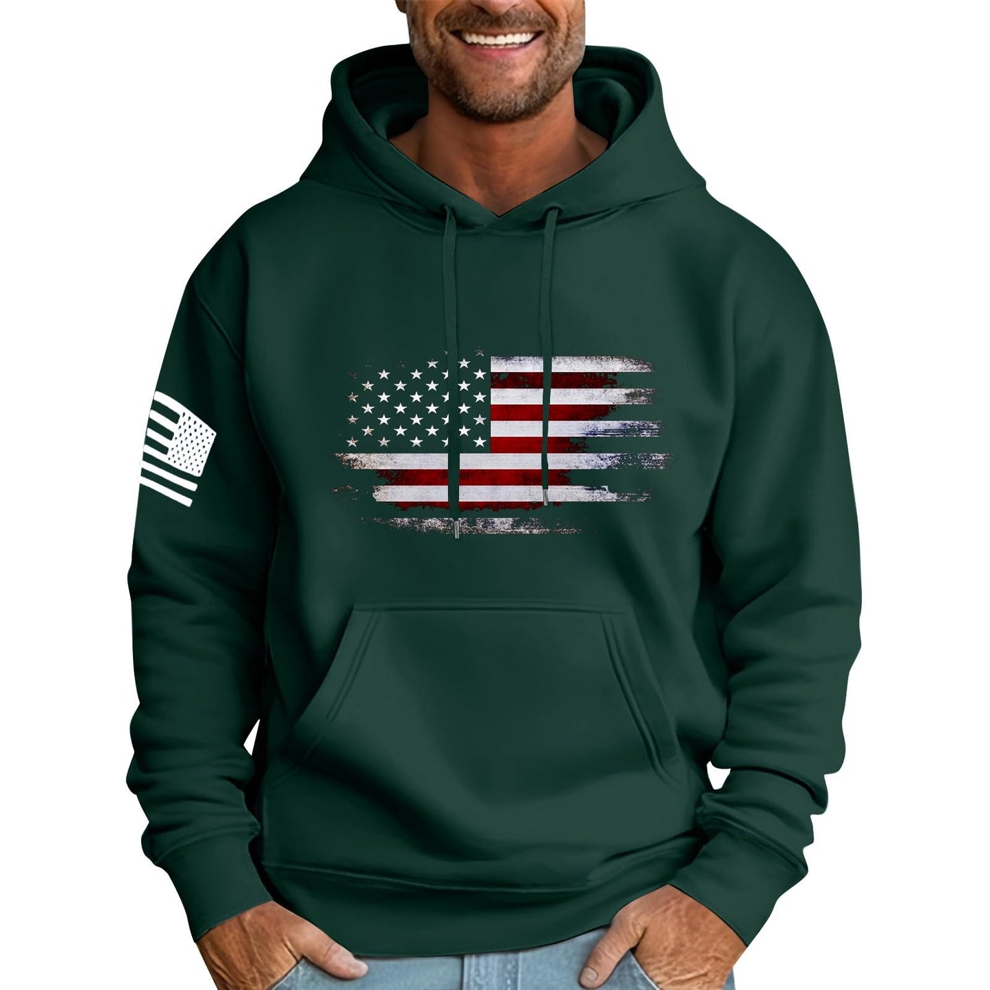 Ymosrh Mens Patriotic Hoodies USA Flag Print Hooded Sweatshirt Pullover Casual Fashion Hoodie, M-6XL