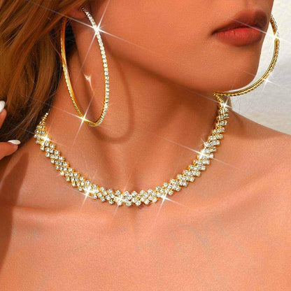 Unicra Black Jewelry Sets Rhinestone Necklace Hoop Earrings Bracelet Set Prom Formal Sparkly Costume Jewelry Sets for Women