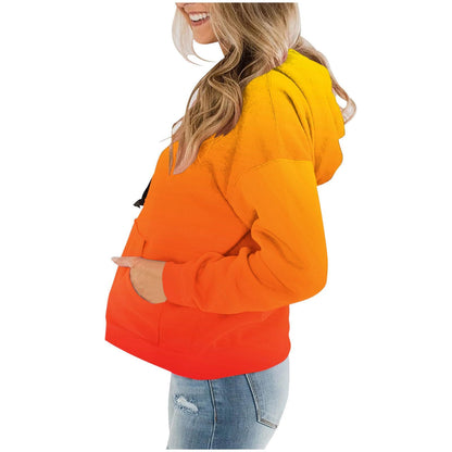 Women Gradient Tie Dye Pullover Hoodie Long Sleeve Drawstring With Pocket Oversized Casual Street Sweatshirts
