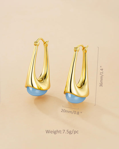 SNGIA Long Oval Chunky Dangle 18K Gold Plated Hoops with Colored Resin Gemstone Statement Earrings for Women, (Green, Brown, Light blue, Dark Blue), Bold Drop Handmade Exaggerated Irregular Trendy Bohemian Jewelry Gifts, Unique Dangling Teardrop Baroque S
