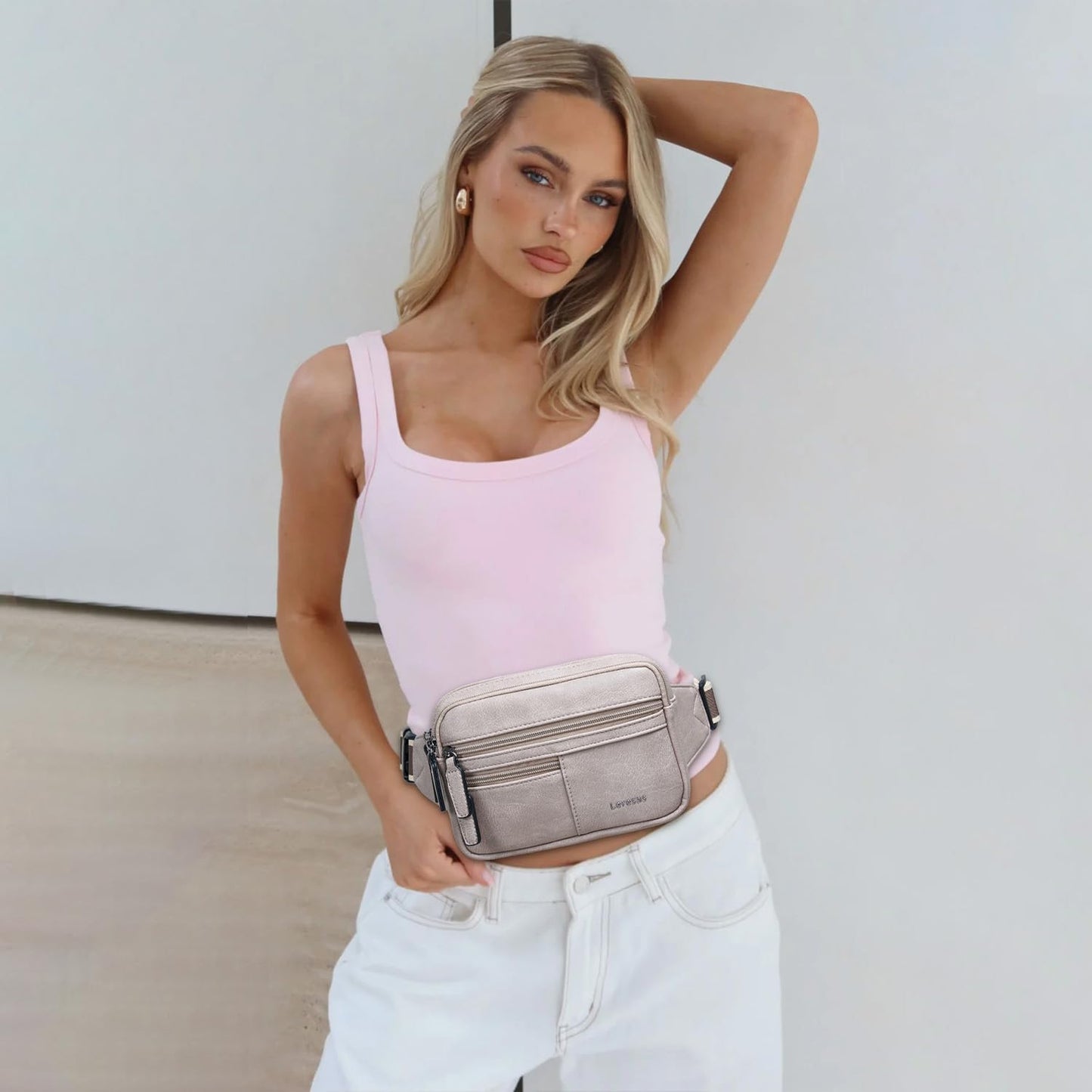 Leresas Fanny Packs for Women Vegan Leather Belt Bag Chic Cross Body Waist Pack Waist Purse for Travel Hiking Running Brown